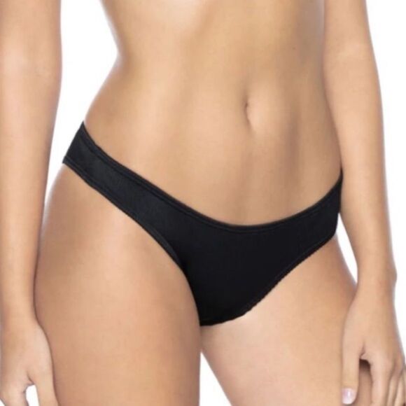 Nwt PilyQ Anthropologie black Pearl ribbed basic cheeky Teeny bikini bottom - Picture 1 of 5